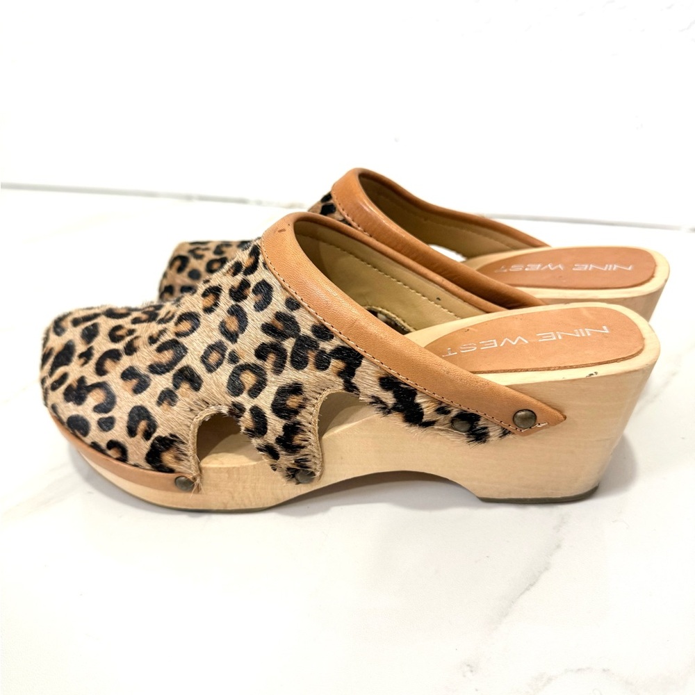 Nine West Tan and Black Animal Print Mules‎ 6.5